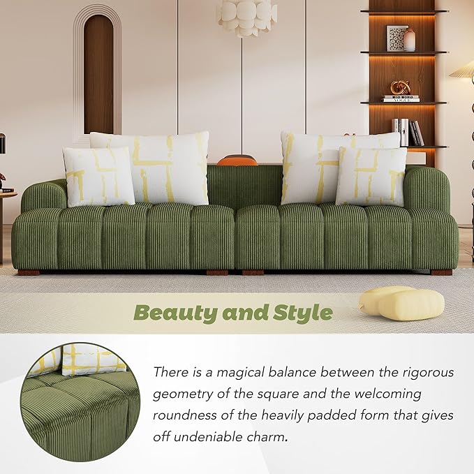 Oversized 4 Seaters Corduroy Upholstery Modular Cloud Sectional Sofa Couch,Modern Living Room Deep Seat Upholstered TV Sofa&Couch with 4PCS Pillows and Rubber Wood Legs for Home Apartment - LeafyLoom