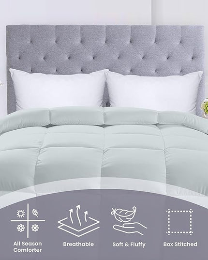 Utopia Bedding All Season 250 GSM Comforter - Plush Siliconized Fiberfill Comforters Queen Size - Box Stitched (Full/Queen, Light Gray) - LeafyLoom