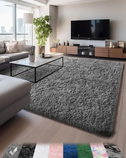 Ophanie Machine Washable 5x8 Rugs for Living Room,Grey Fluffy Carpet Large Fuzzy Plush Shag Comfy Soft, Non-Slip Indoor Floor Carpet,for Kids Boys Girls, Room,Bedroom,Playroom, Home Decor Aesthetic - LeafyLoom