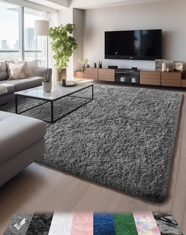 Ophanie Machine Washable 5x8 Rugs for Living Room,Grey Fluffy Carpet Large Fuzzy Plush Shag Comfy Soft, Non-Slip Indoor Floor Carpet,for Kids Boys Girls, Room,Bedroom,Playroom, Home Decor Aesthetic - LeafyLoom