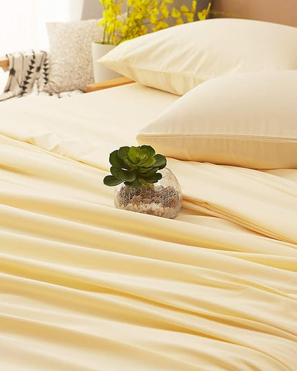 SONORO KATE Bed Sheet Set Super Soft Microfiber 1800 Thread Count Luxury Egyptian Sheets 18-Inch Deep Pocket Wrinkle-3 Piece(Twin XL Ivory) - LeafyLoom