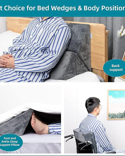 Bed Wedges & Body Positioners for Elderly (3 in 1),40 Degree Triangle Wedges for Bed Positioning,Triangle Pillow for After Surgery, Wedges for Bedsores,Wedge Pillow for Positioning - LeafyLoom