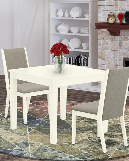 East West Furniture Oxford 3 Piece Room Furniture Set Contains a Square Dining Table and 2 Shitake Linen Fabric Upholstered Chairs, 36x36 Inch, OXLA3-LWH-06 - LeafyLoom