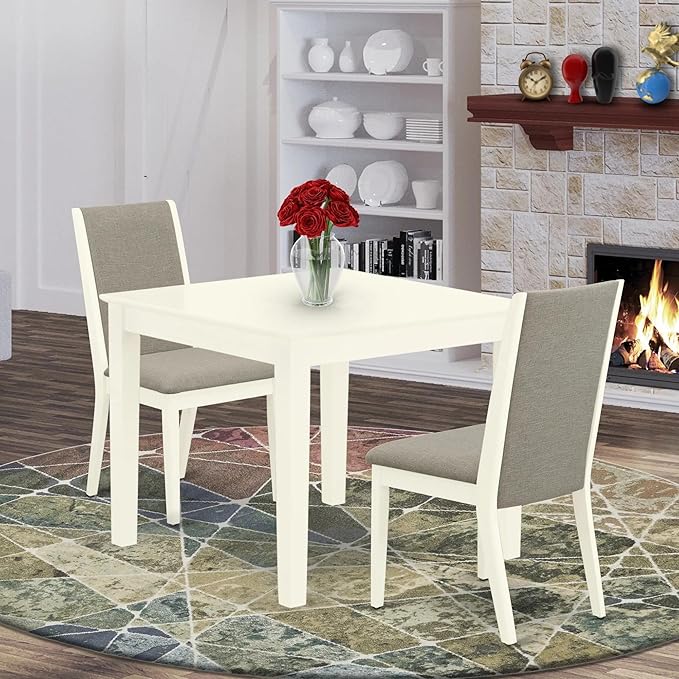 East West Furniture Oxford 3 Piece Room Furniture Set Contains a Square Dining Table and 2 Shitake Linen Fabric Upholstered Chairs, 36x36 Inch, OXLA3-LWH-06 - LeafyLoom