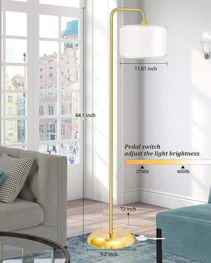 [Upgraded] LED Floor Lamp for Living Room, 3 Color Temperature Floor Lamp with Foot Switch Modern Standing Lamp Tall Pole Floor Reading Lamp for Bedroom, Study Room, Office, 9W Bulb Included, Gold - LeafyLoom