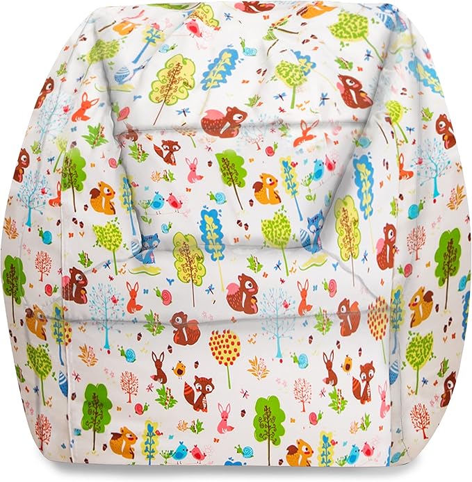 Posh Creations Structured Comfy Bean Bag Chair for Gaming, Reading, and Watching TV, Coronado Chair, Canvas - Forest Critters on White - LeafyLoom