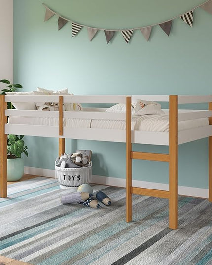 DHP Milton Junior Twin Size Wooden Loft Bed for Kids, Natural - LeafyLoom