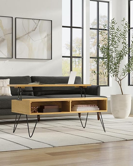 SIMPLIHOME Hunter Lift Top Coffee Table, 48 inch, Oak Veneer - LeafyLoom