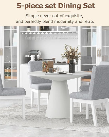 Retro Round Minimalist Elegant 4 Peoples, Rubber Wood, Exquisite Workmanship and Full Assembly Required, for Kitchen, Room, 1 Piece Dining Table Set, White 27 - LeafyLoom