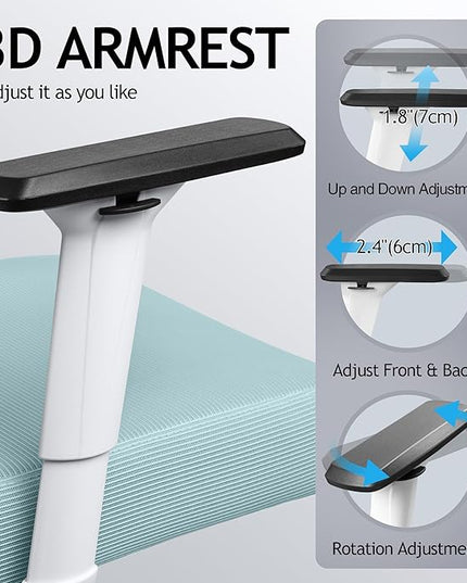 KERDOM Ergonomic Office Chair, Rolling Swivel Executive Desk Chair, Breathable Mesh Gaming Chair with Adjustable Headrest, 3D Armrest and Lumbar Support for Home Office LightBlue - LeafyLoom