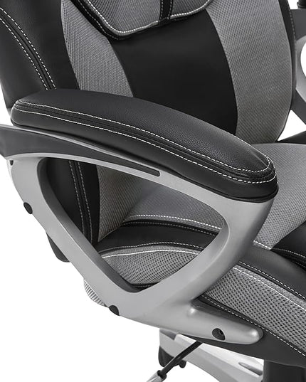 Serta Executive Office Padded Arms, Adjustable Ergonomic Gaming Desk Chair with Lumbar Support, Faux Leather and Mesh, Gray/Black - LeafyLoom