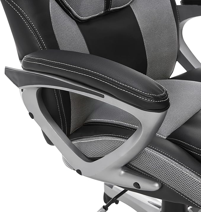 Serta Executive Office Padded Arms, Adjustable Ergonomic Gaming Desk Chair with Lumbar Support, Faux Leather and Mesh, Gray/Black - LeafyLoom