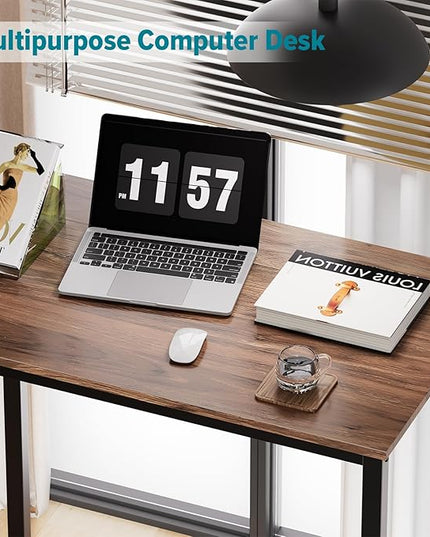 SINPAID Small Computer Desk 31.5 inches Desk for Small Spaces Sturdy Home Office Desk Modern Gaming Desk Study Writing Laptop Table, Brown - LeafyLoom