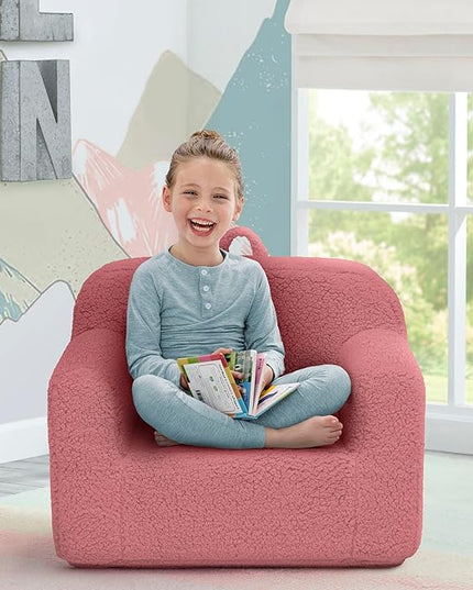 Delta Children Sherpa Cozee Chair - Foam Kids Chair for Ages 18 Months and Up, Rose - LeafyLoom