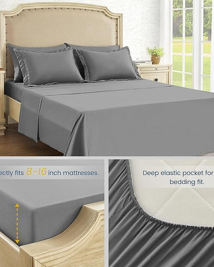 King Size Bed in a Bag 7 Pieces Comforter Set King, Wood Grain Texture Bedding Comforter Set Dark Grey Bed Set with Comforter, Pillowcases, Flat Sheet, Fitted Sheet and Pillow Shams - LeafyLoom