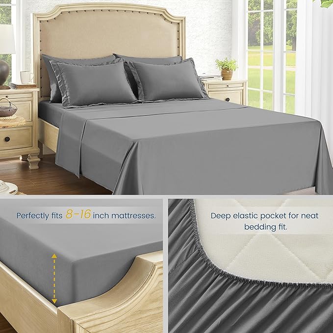 Full Size Bed in a Bag 7 Pieces Comforter Set Full Size, Wood Grain Texture Bedding Set Dark Grey All Season Bed Set with Comforter, Pillowcases, Flat Sheet, Fitted Sheet and Pillow Shams - LeafyLoom