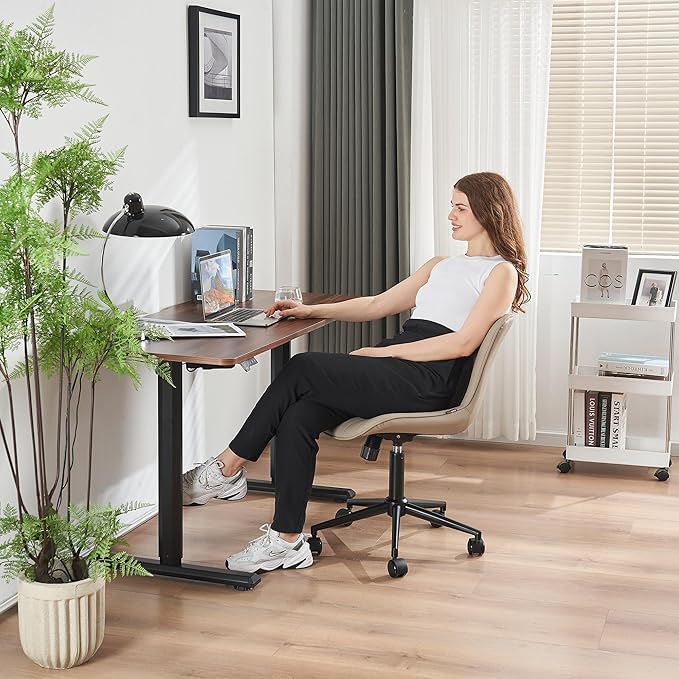 YOUNIKE Office Chair Swivel Desk Chair Upholstered Faux Leather Height Adjustable with Wheels Computer Task Chair Modern Rolling Armless Ergonomic High Back, Khaki, Loads 300 lbs - LeafyLoom