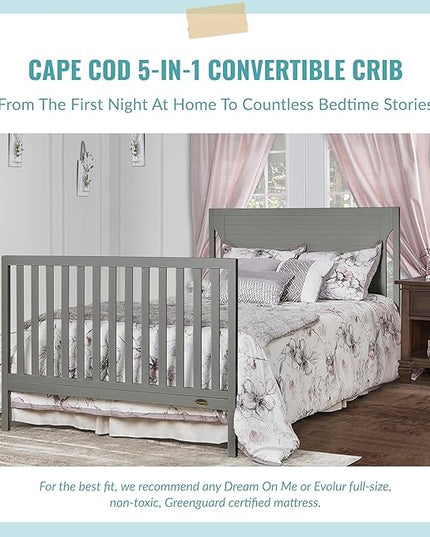 Cape Cod 5-in-1 Convertible Crib in Storm Grey, Greenguard Gold Certified, 55x30x44.5 Inch (Pack of 1) - LeafyLoom