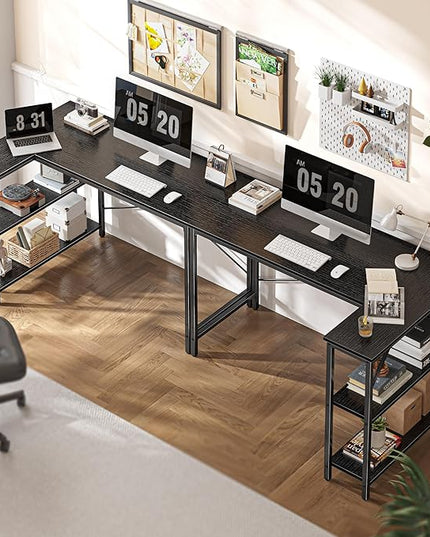 L Shaped Desk, 47 Inches Computer Desk with Reversible Storage Shelves, Gaming Desk, Corner Desk Home Office Desks, Writing Desk Study Desk with Metal Frame, Black - LeafyLoom
