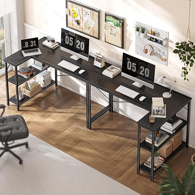 L Shaped Desk, 47 Inches Computer Desk with Reversible Storage Shelves, Gaming Desk, Corner Desk Home Office Desks, Writing Desk Study Desk with Metal Frame, Black - LeafyLoom