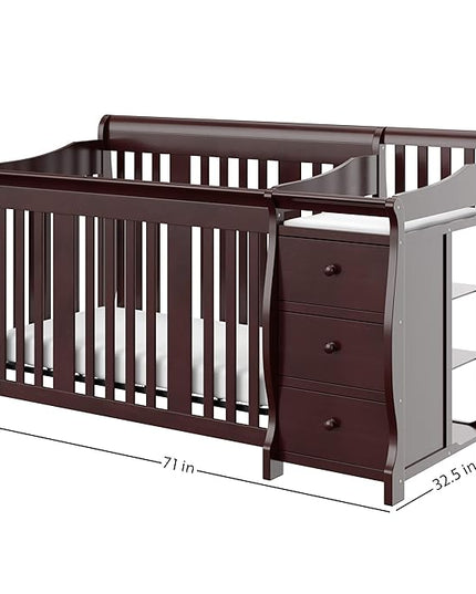 Storkcraft Portofino 5-in-1 Convertible Crib and Changer (Espresso) – Crib and Changing -Table Combo with 3 Drawers, Includes Baby Changing Pad, Converts to Full-Size Bed - LeafyLoom