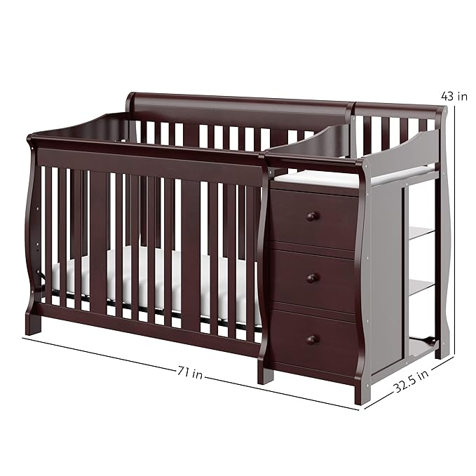 Storkcraft Portofino 5-in-1 Convertible Crib and Changer (Espresso) – Crib and Changing -Table Combo with 3 Drawers, Includes Baby Changing Pad, Converts to Full-Size Bed - LeafyLoom