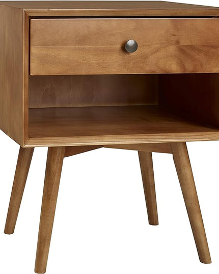 Walker Edison Mid Century Modern Wood Nightstand Side Table Bedroom Storage Drawer and Shelf Bedside End Table, 1 Drawer, Caramel - LeafyLoom