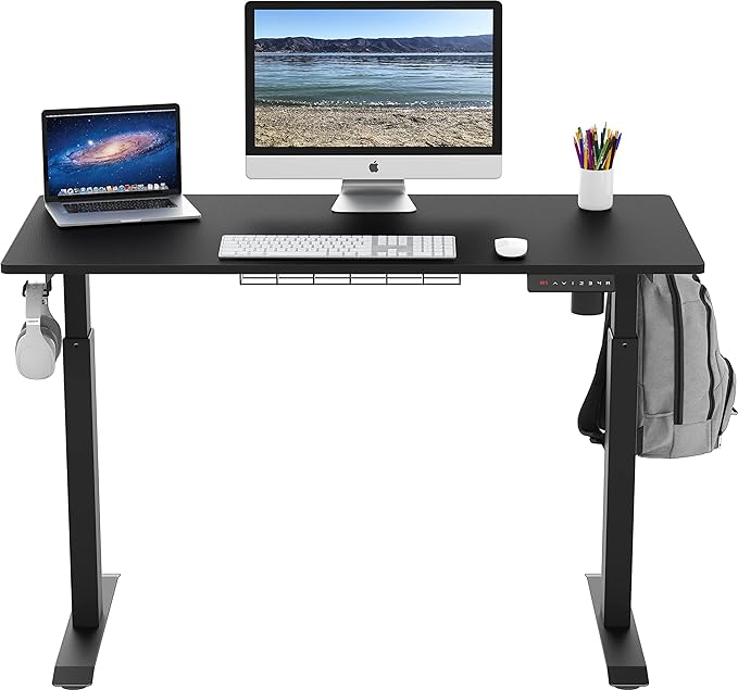 SHW Memory Preset Electric Height Adjustable Standing Desk, 48 x 24 Inches, Black - LeafyLoom