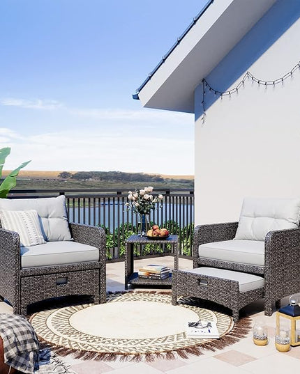 Pamapic 5 Pieces Wicker Patio Furniture Set Outdoor Patio Chairs with Ottomans Conversation Furniture with coffetable for Poorside Garden Balcony(Grey Cushion +Grey Rattan)… - LeafyLoom