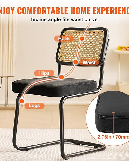 VEVOR Rattan Dining Chairs Set of 2, Mid Century Modern Dining Chair, Upholstered Velvet Accent Chair with Rattan Back, Retro Dining Room Kitchen Chair for Living Room, Bedroom, Office (18.1 Inch) - LeafyLoom
