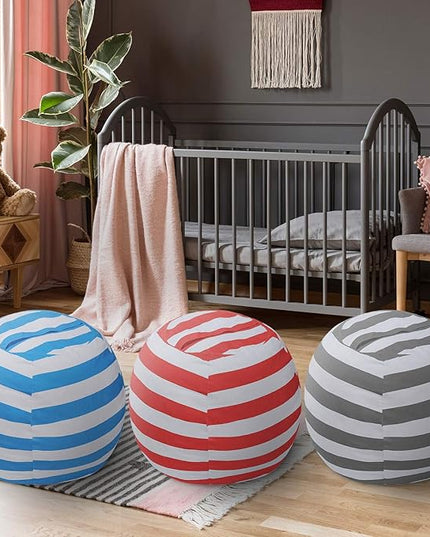 2 PCS Stuffed Animal Storage Bean Bag Chair Cover, Cotton Canvas Beanbag with Zipper for Organizing Kid's and Adults Room Red 24" - LeafyLoom