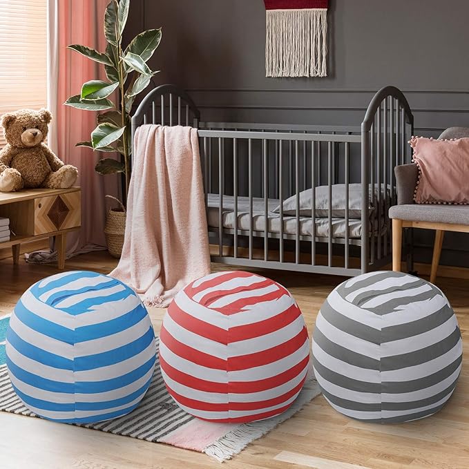 2 PCS Stuffed Animal Storage Bean Bag Chair Cover, Cotton Canvas Beanbag with Zipper for Organizing Kid's and Adults Room Red 24" - LeafyLoom