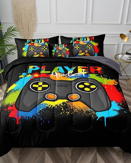 Gamer Comforter Set Gaming Twin Size,Video Game Controller Comforter for Boys Kids Adult 3D Gamepad Microfiber Bedding Sets 5 Pieces Bed in A Bag Sets30019,Twin - LeafyLoom