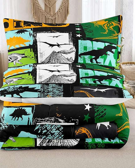 Bodhi King Size Teen Comforter Set,Boys Comforter Bedding Set with Pillowcases,Teen Kids King Size Dinosaur Comforter Set,Cartoon Dinosaur Bedding Set,Boy Bed Set - LeafyLoom