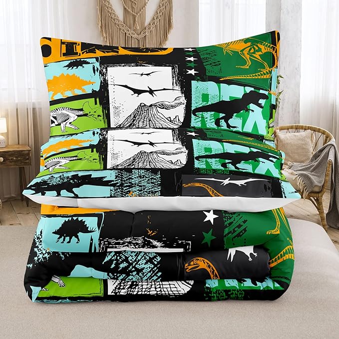 Bodhi Boys Bedding Set Full,Kids Teen Comforter Set with Pillowcases,Teen Boys Full Size Dinosaur Comforter Set,Cartoon Dinosaur Bedding Set for Boys Kids - LeafyLoom
