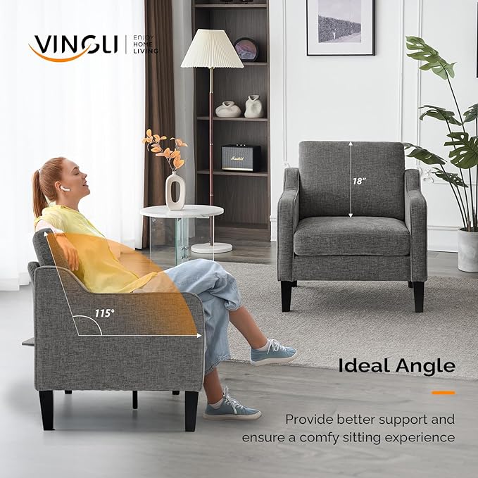 VINGLI Accent Chairs for Living Room Chairs Reading Chair Mid Century Modern Chair Soft Chenille Sofa Chair Upholstered Arm Chair Comfy Chair Side Chair (Light Grey Chenille) - LeafyLoom