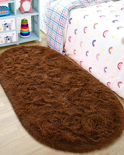 Noahas Ultra Soft Fluffy Bedroom Rugs,2.6' X 5.3' Oval Coffee Fluffy Rugs for Bedroom,Small Throw Rugs, Kids Room Carpet Modern Shaggy Area Rugs Home Decor - LeafyLoom
