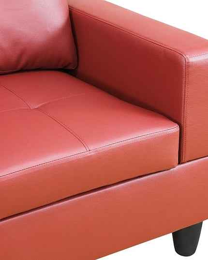 ROOMTEC Button L Shape 3 Piece Sectional Sofa Set, Upholstered Corner Couch with Storage Ottoman, Faux Leather Tufted Cushions, for Living Room, Apartment, Red, 103inch, Pink w/Left Chaise Lounge - LeafyLoom