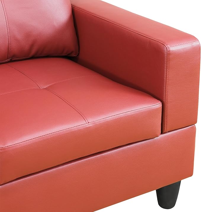 ROOMTEC Button L Shape 3 Piece Sectional Sofa Set, Upholstered Corner Couch with Storage Ottoman, Faux Leather Tufted Cushions, for Living Room, Apartment, Red, 103inch, Pink w/Right Chaise Lounge - LeafyLoom