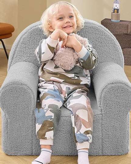 Toddler Chair Sherpa Couch Sherpa Kids Chair, Cuddly Kids Chairs Comfy Toddler Plush Chair Toddler Couch Reading Chair for Kids Fuzzy Baby Chair Grey - LeafyLoom