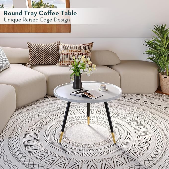 SAYGOER White Coffee Table Small Round Coffee Tables Modern Tray Center Table for Living Room Home Office Balcony Unique Circle Accent Sofa Table Easy Assembly, Star White - LeafyLoom