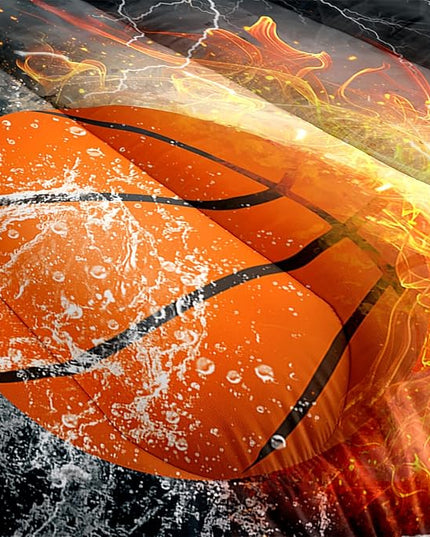 Basketball Comforter Set Queen, Sports Basketball Bedding 3 Pieces(1 Basketball Comforter 2 Pillowcases) Ice Flame Basketball Comforter Set Sport Microfiber Bedding Set for Boy Kids - LeafyLoom