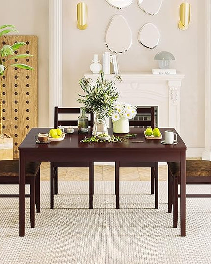 KKL Dining Table Set for 4, Malaysian Oak Kitchen Table and Chairs for Home and Apartment, 5-Piece Farmhouse Wood Kitchen and Dining Room Table Set, Easy Assembly - LeafyLoom