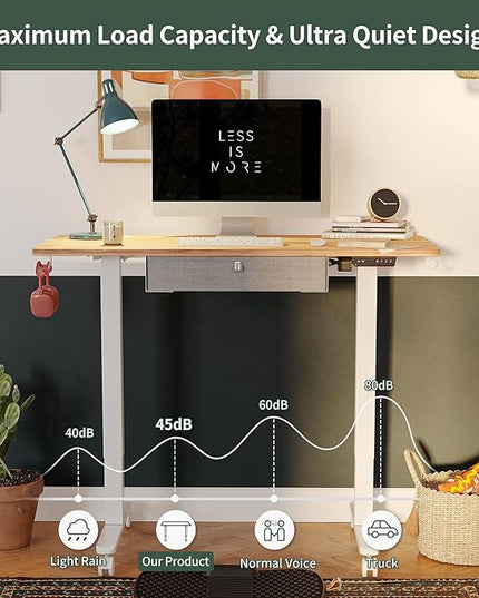 FEZIBO 55 x 24 Inches Standing Desk with Drawer, Adjustable Height Electric Stand up Desk with Storage, Sit Stand Home Office Desk, Ergonomic Computer Desk, Light Rustic - LeafyLoom
