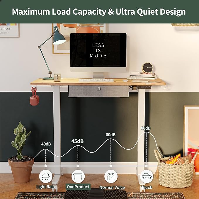 FEZIBO 55 x 24 Inches Standing Desk with Drawer, Adjustable Height Electric Stand up Desk with Storage, Sit Stand Home Office Desk, Ergonomic Computer Desk, Light Rustic - LeafyLoom