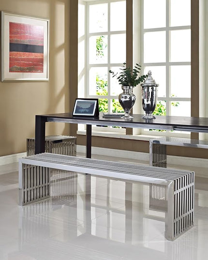 Modway Gridiron Benches Set of 3 in Silver - LeafyLoom