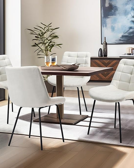NicBex Velvet Dining Chairs, Upholstered Reception Chairs, Tufted Accent Chair with Metal Legs for Home Kitchen, Living Room, Set of 2, White - LeafyLoom