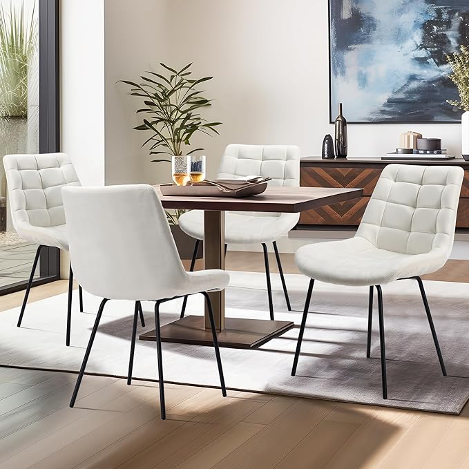 NicBex Velvet Dining Chairs, Upholstered Reception Chairs, Tufted Accent Chair with Metal Legs for Home Kitchen, Living Room, Set of 2, White - LeafyLoom