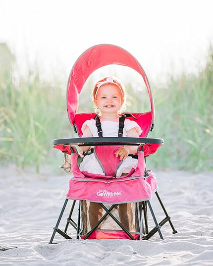 Baby Delight Go with Me Venture Portable Chair | Indoor and Outdoor | Sun Canopy | 3 Child Growth Stages | Pink - LeafyLoom