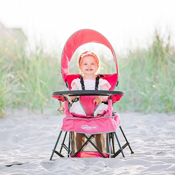 Baby Delight Go with Me Venture Portable Chair | Indoor and Outdoor | Sun Canopy | 3 Child Growth Stages | Pink - LeafyLoom